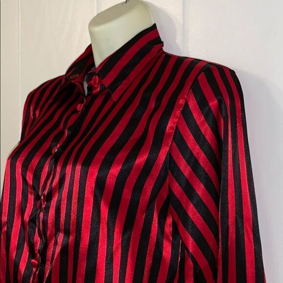 Vtg 80s/90s Yves St Clair red/black striped top - Picture 2 of 7